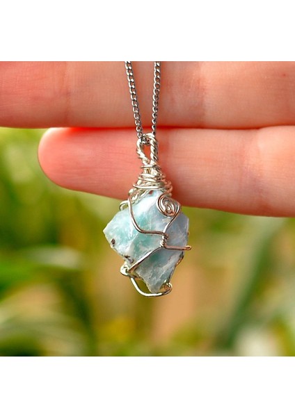 Ham Larimar Taşı Tel Sargılı Kolye