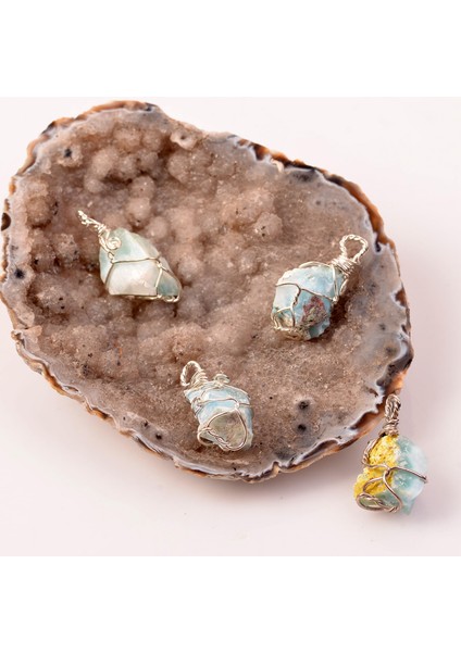 Ham Larimar Taşı Tel Sargılı Kolye fiyatları