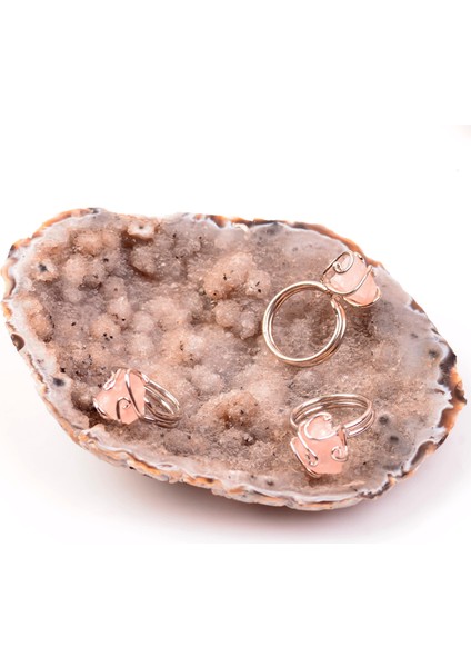 Ham Pembe Kuvars Taşı Yüzük modelleri