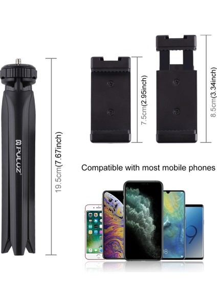 puluz Cep Mini Plastik Tripod Montajı Telefon Kelepçeli Siyah (Yurt Dışından)