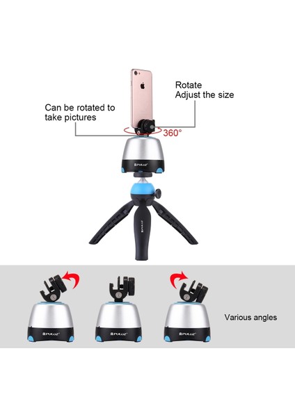 puluz Panoramik Kafa + Tripod + Spor Kamera Kelepçesi + Telefon Kelepçesi Mavi (Yurt Dışından)