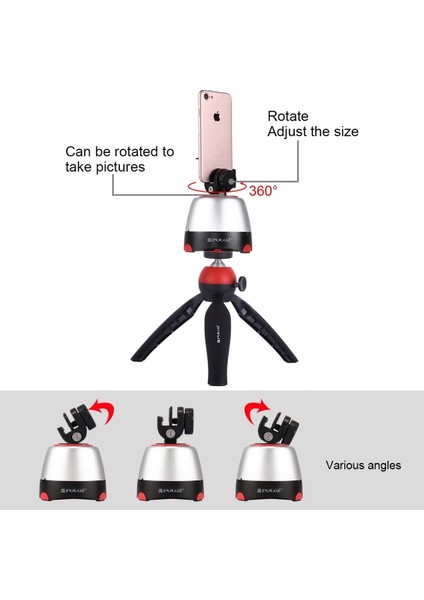 puluz Panoramik Kafa + Tripod + Spor Kamera Kelepçesi + Telefon Kelepçesi Kırmızı (Yurt Dışından)