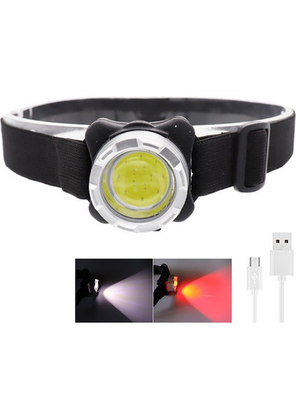 Cob LED Far USB Şarj Edilebilir Far Su Geçırmez Kafa Lambası Dahili Pilli Beyaz Kırmızı Aydınlatma