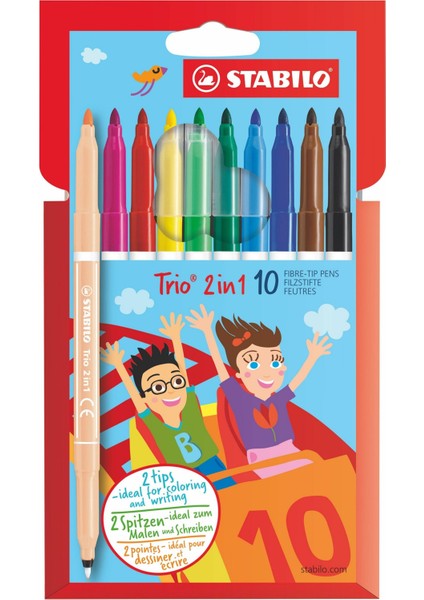 Stabilo Keçeli Boya Kalemi Trio 2 In1 Çift Uçlu 10'lu Paket