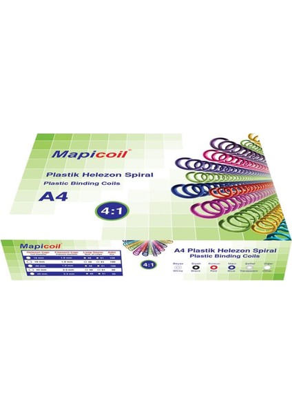 Mapicoil 4:1 Plastik Helezon Spiral 10 mm Şeffaf 100 Ad.48 Lop