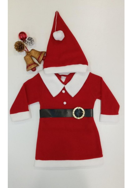 Şapkalı Noel Kız Çocuk Polar Elbise
