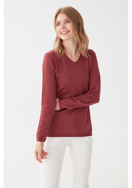 Kadın Likralı Uzun Kol Basic V Yaka Bluz Gül Kurusu fiyatları