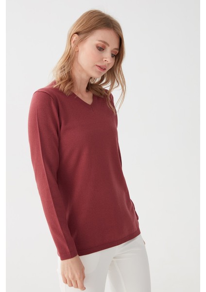 Kadın Likralı Uzun Kol Basic V Yaka Bluz Gül Kurusu fırsatları