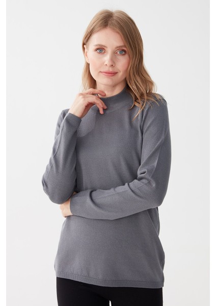 Kadın Likralı Uzun Kol Basic Yarım Balıkçı Bluz Gri fiyatları