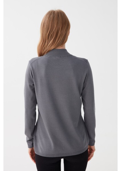 Kadın Likralı Uzun Kol Basic Yarım Balıkçı Bluz Gri modelleri