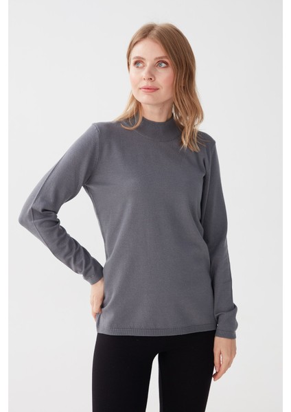 Kadın Likralı Uzun Kol Basic Yarım Balıkçı Bluz Gri fırsatları