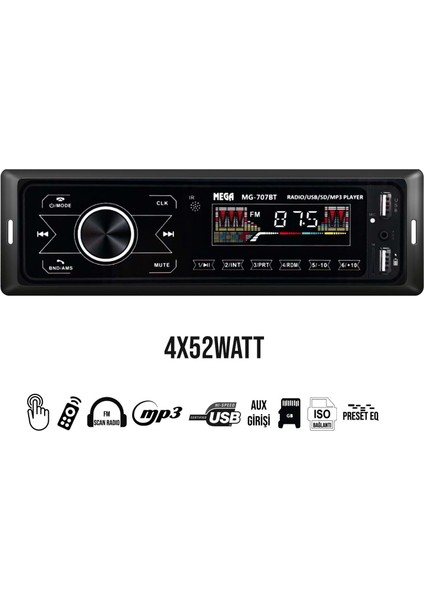 Oto Teyp 4X52W Bt/usb/sd/fm/aux Dokunmatik MG-707BT fiyatları