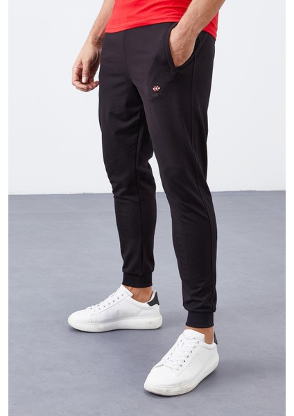 Tommylife Siyah Erkek Fermuar Cepli Dar Kalıp Jogger Eşofman ALT-84343