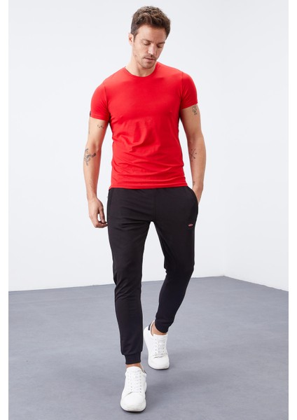 Tommylife Siyah Erkek Fermuar Cepli Dar Kalıp Jogger Eşofman ALT-84343