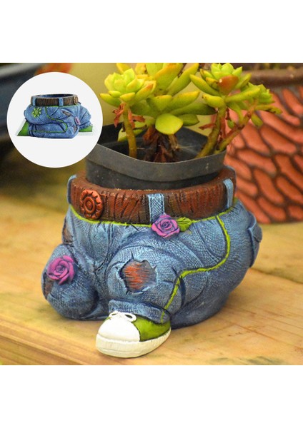 Bitki Reçine Pot Kot Styling Saksı Bahçe Süs Diz Çökmüş Denim Jeans (Yurt Dışından)