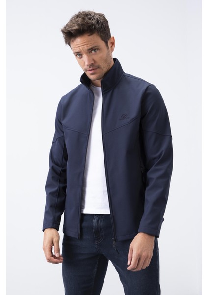Lacivert Fermuarlı Dik Yaka Su ve Rüzgar Geçirmez Softshell Erkek Mont - 88050