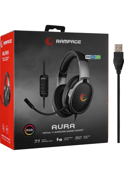 RM-K94 Aura Siyah USB 7.1 Gaming Rgb Aydınlatmalı Hassas ve Çıkarılabilir Mikrofonlu Oyuncu Kulaklığı