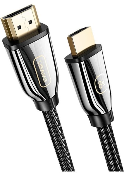 Usams US-SJ497 Örgülü 2m 8k Ultra Hd, HDMI To HDMI 2.1 Altın Kaplama HDMI Kablo