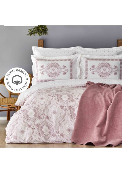 Arlen Pudra Çift Kişilik %100 Pamuk Nevresim Takımı Battaniye Set