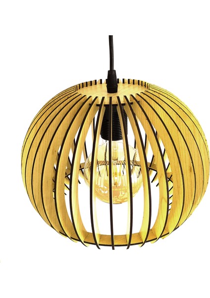Modern Tasarım Globe Küre Doğal Ahşap Mdf 3D Lazer Kesim Rustik Salon Avize