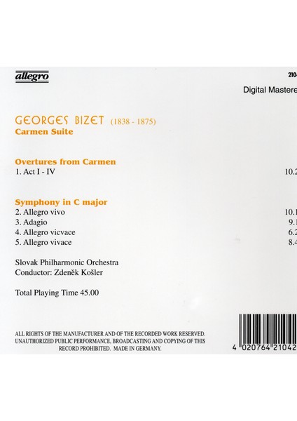 Tuna Müzik CD - Georges Bizet-carmen Suite