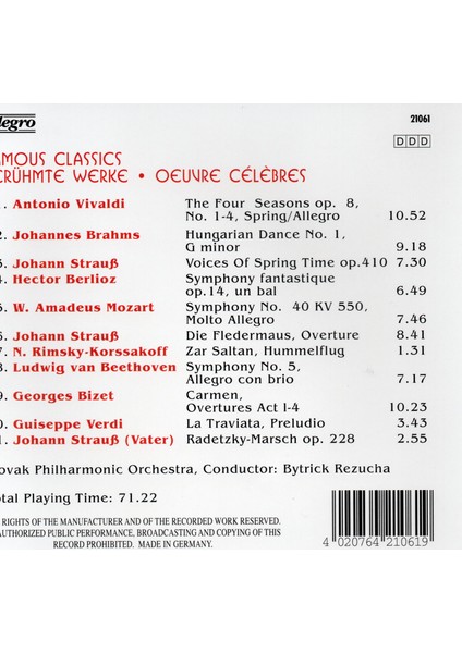 CD - Famous Classics-berühmte Werke- Oeuvre Celesbres