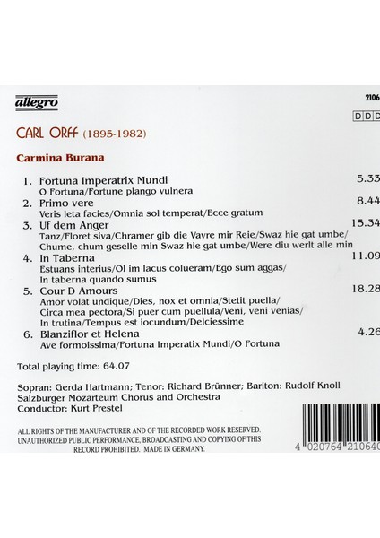 CD - Carl Orff-Carmina Burana fiyatları