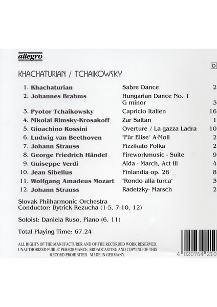 CD - Khachaturaian- Tchaikovsky-Sabre Dance- Capricio Italien