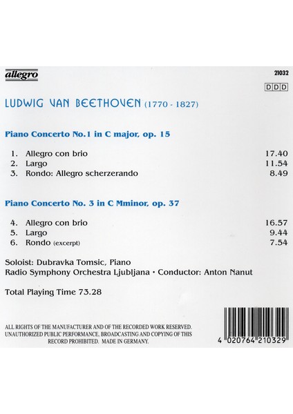 CD - Ludwig Van Beethoven-piano Concert No 1-3