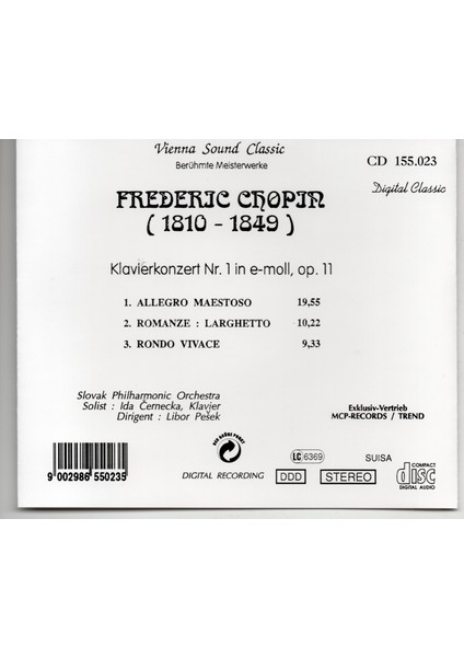 Tuna Müzik CD - Frederic Chopin-Klavierkonzert  Nr 1