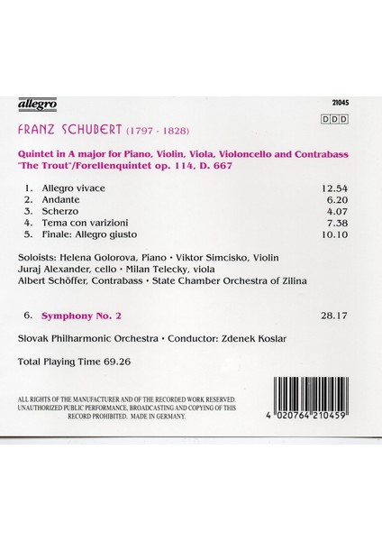 CD - Franz Schubert-Quintet The Trout fiyatları