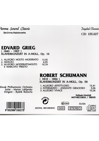 CD - Edvard Grieg- Schumann-Klavierkonzert Op 16- 54 fiyatları