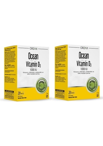 Ocean Vitamin D3 1000 Iu 20 ml Sprey*2 Adet