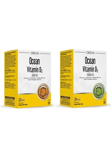 Ocean Vitamin D3 600 Iu 20 ml Sprey+Ocean Vitamin D3 1000 Iu 20 ml Sprey