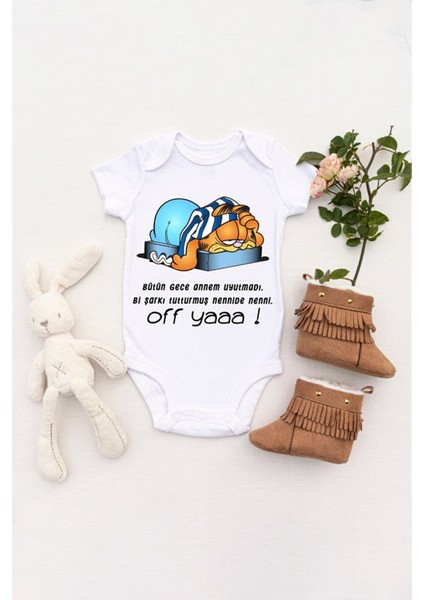 Unisex Bebek Bütün Gece Annem Uyutmadı Baskılı Body Zıbın