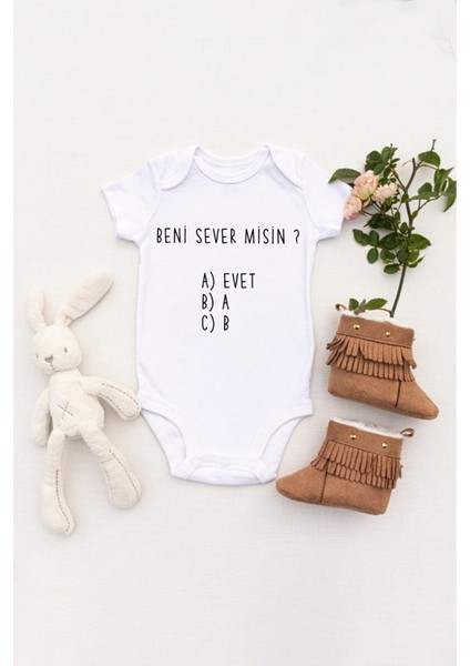 Unisex Bebek Beni Sever Misin ? Baskılı Body Zıbın