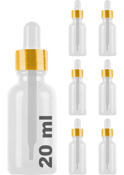 20 cc Şeffaf Damlalık Metal Gold Sızdırmaz Kapaklı 20 ml Dropper Cam Serum Şişesi 6 Adet