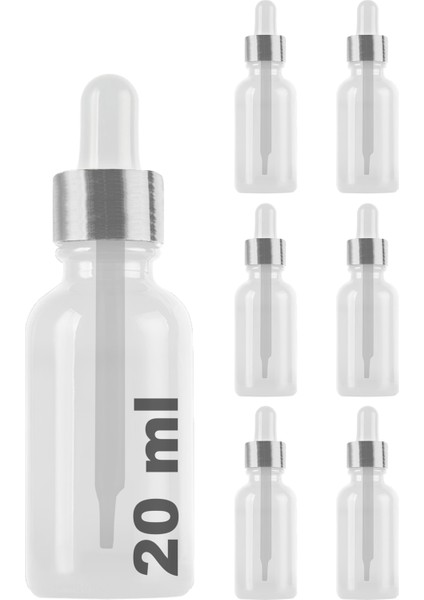 20 cc Şeffaf Damlalık Metal Gümüş Sızdırmaz Kapaklı 20 ml Dropper Cam Serum Şişesi 6 Adet