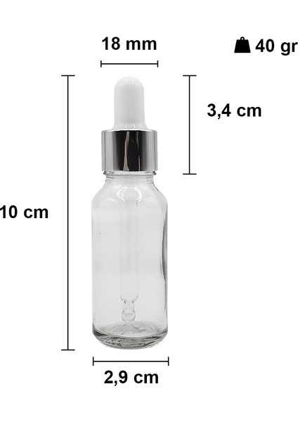 20 cc Şeffaf Damlalık Metal Gümüş Sızdırmaz Kapaklı 20 ml Dropper Cam Serum Şişesi 6 Adet