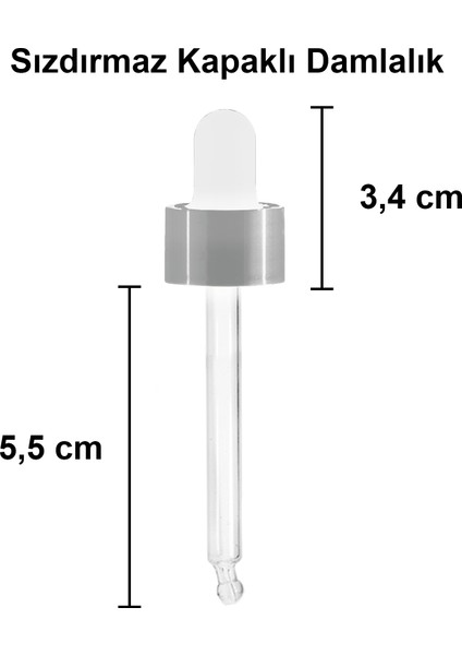 20 cc Şeffaf Damlalık Metal Gümüş Sızdırmaz Kapaklı 20 ml Dropper Cam Serum Şişesi 6 Adet