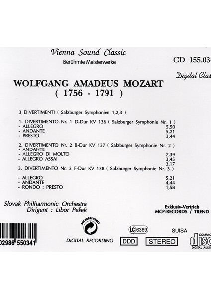 Wolfgang Amadeus Mozart - Salzburg Symphony (Cd)