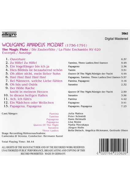 Wolfgang Amadeus Mozart - The Magıc Flute (Cd)