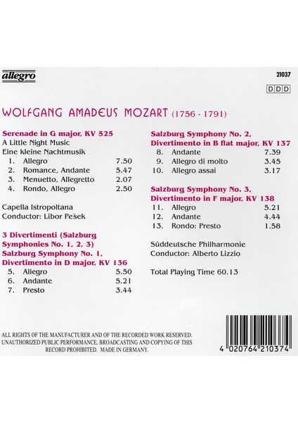 Wolfgang Amadeus Mozart - A Little Night Music (Cd)