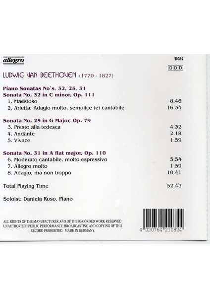 Ludwig Van Beethoven - Piano Sonatas No 25,31,32 (Cd)