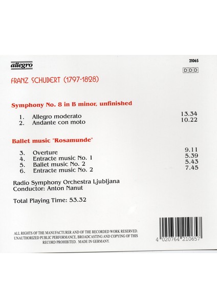 Franz Schubert - Sympony No. 8 (Cd)