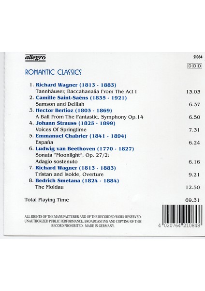 Berlioz, Smetana, Wagner - Romantic Classsics (Cd)