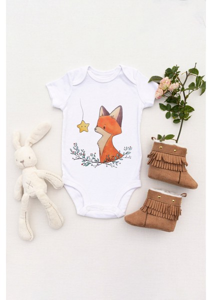 Unisex Bebek Küçük Tilki Baskılı Body Zıbın