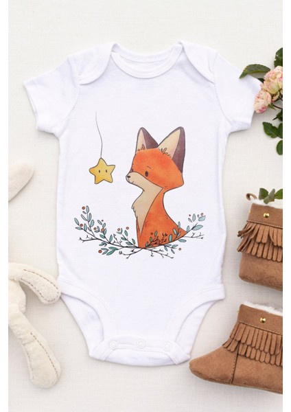 Unisex Bebek Küçük Tilki Baskılı Body Zıbın fiyatları