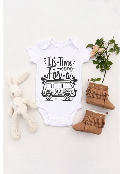 Unisex Bebek Yeni Bir Macera Zamanı Baskılı Body Zıbın