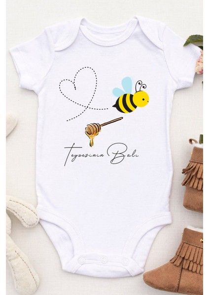 Unisex Bebek Teyzesinin Balı Baskılı Body Zıbın fiyatları
